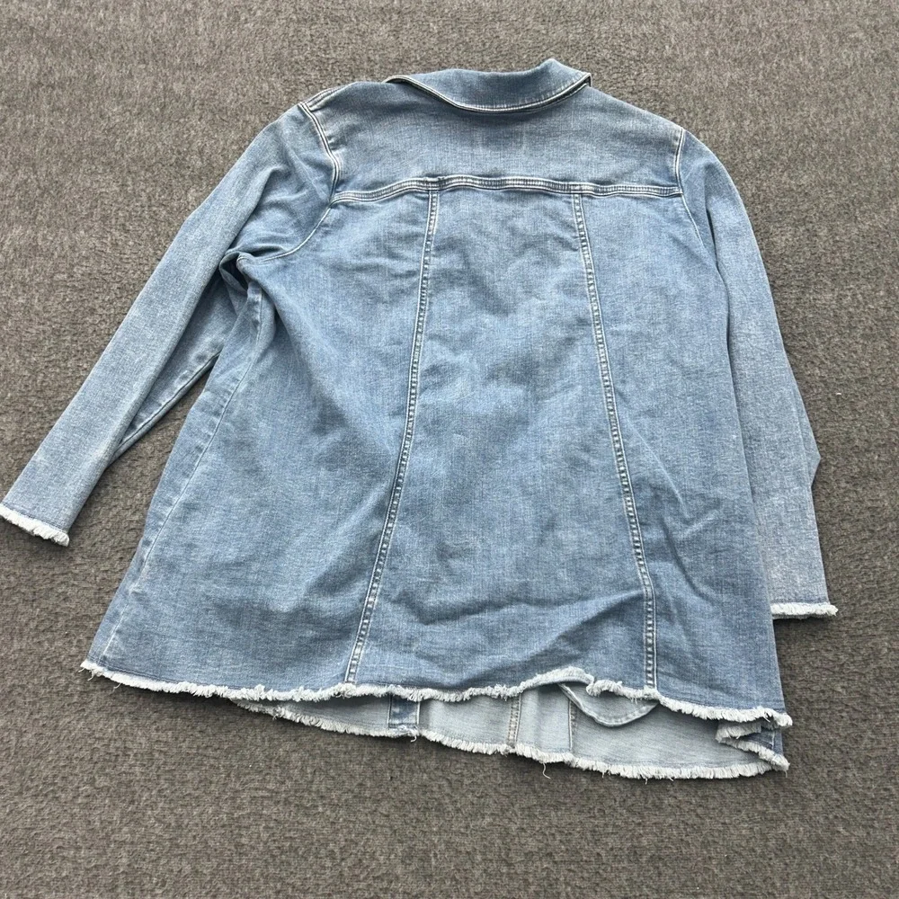 LOGO by Lori Goldstein Frayed Hem Denim Jean Jacket Light Wash 24W Plus Stretch